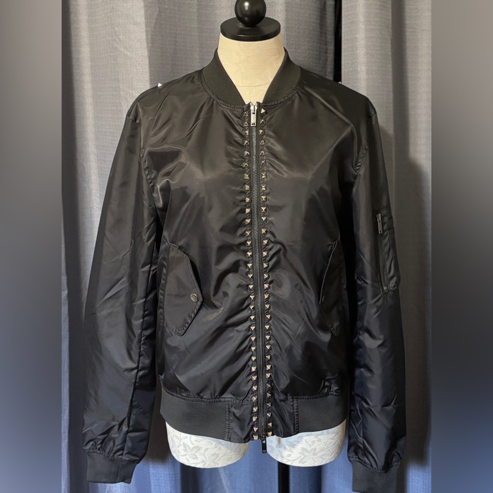 Black Nylon RockStud Bomber Jacket